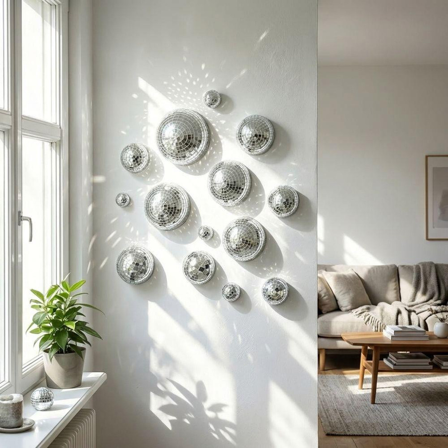 Manshong 5er Set Halbkreis Discokugeln in Silber als reflektierende Wanddekoration - Bild 1