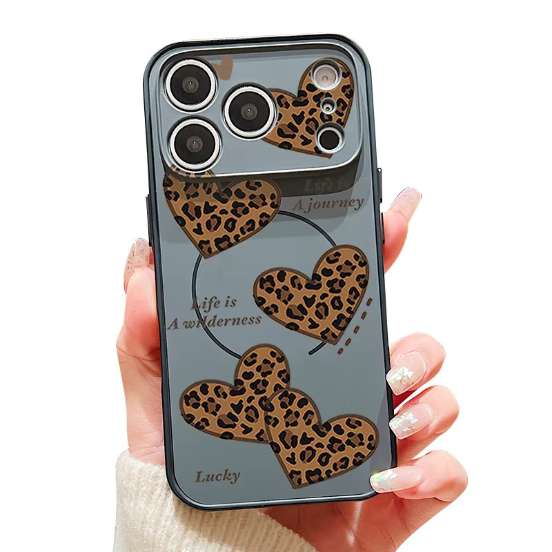MOESOE Magnetische Handyhülle mit Leoparden-Herz-Muster für iPhone 17 Pro Max, 16, 15, 14, 13 Pro Max, kompatibel mit MagSafe Wireless Charging, Hart-PC Cover, Schwarz/Mehrfarbig - Bild 5