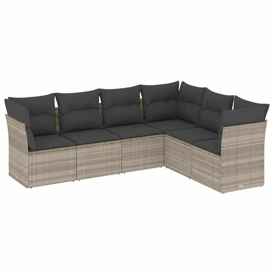 vidaXL 6-teilige Garten-Sofagarnitur in L-Form mit Kissen, Hellgrau, Poly Rattan und Metallrahmen - Bild 2