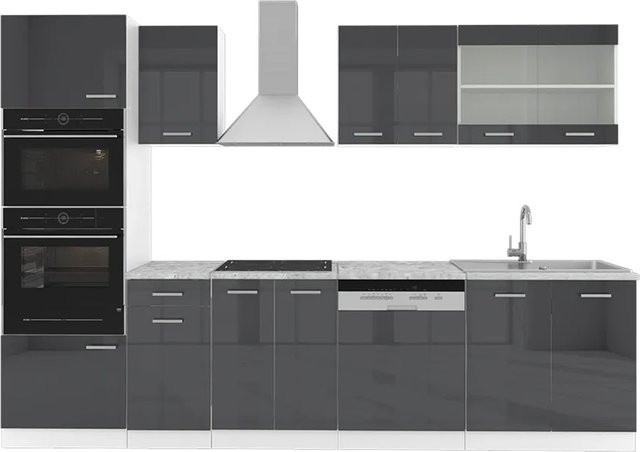Vicco R-Line Küchenzeile in Anthrazit Hochglanz und Weiß, Breite: 300 cm - Bild 2