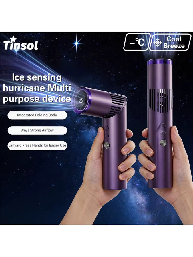 TINSOL Lippenstift-Mini-Handventilator in Purple mit Digitalanzeige und Beleuchtungsfunktion, tragbarer faltbarer Nackenventilator - Bild 7
