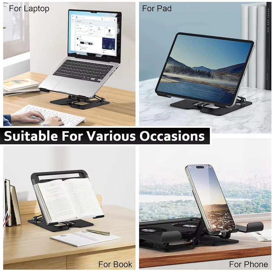 Zusammenklappbare 2-in-1 Laptop und Smartphone Halterung aus Kohlenstoffstahl in Schwarz zur ergonomischen Wärmeableitung - Bild 5