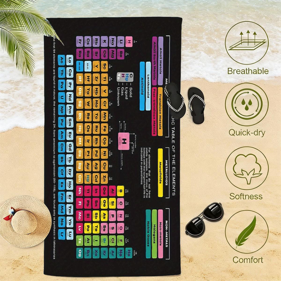 JMG Household Supplies Mikrofaser Strandtuch Periodensystem der Elemente, schnelltrocknend und sandfrei, Multicolor, Breite: 40 cm, Länge: 60 cm - Bild 5