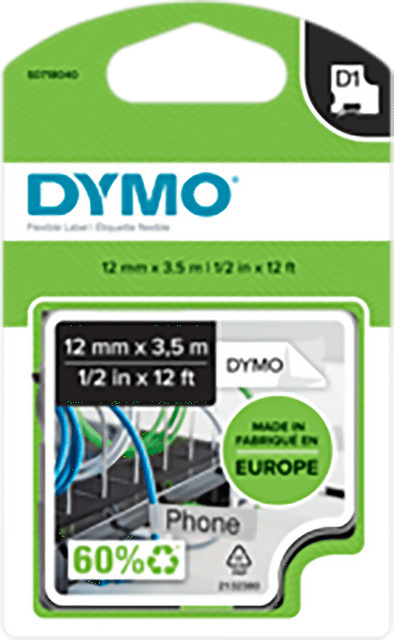 DYMO D1 Hochleistungs-Schriftband aus Nylon in Weiß mit schwarzer Schrift, Breite: 12 mm, Länge: 3,5 m - Bild 4