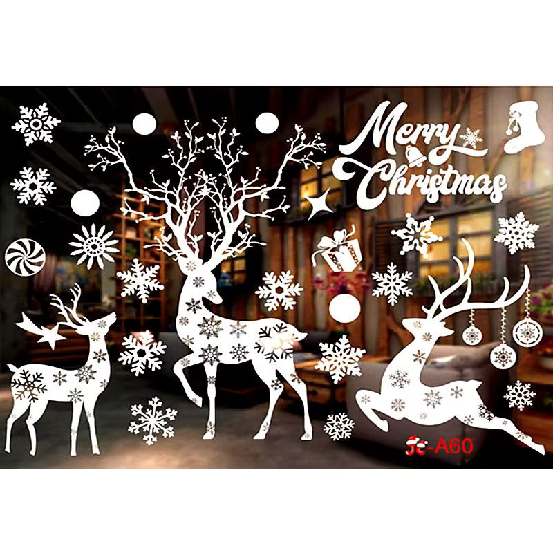 WEIGAO Elektrostatische Weihnachts-Fensteraufkleber mit Schneeflocken, Rentier und Weihnachtsmann in Weiß - Bild 3