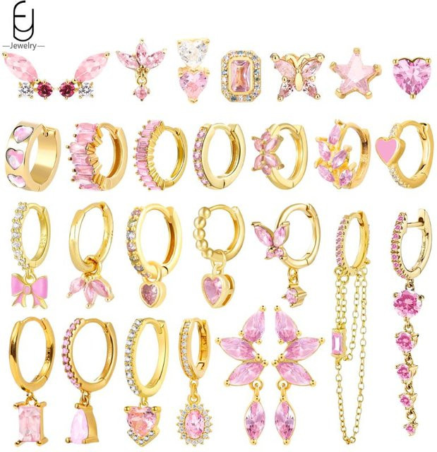 YUXINTOME Ohrringe, 925 Silber, Gold, Zirkonia, Damen - Bild 1
