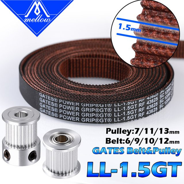 Mellow GATES 1.5GT Zahnriemen-Synchronriemenscheibe und Umlenkrolle GT1.5 in Schwarz für 6mm, 9mm, 10mm und 12mm Zahnriemen - Bild 1