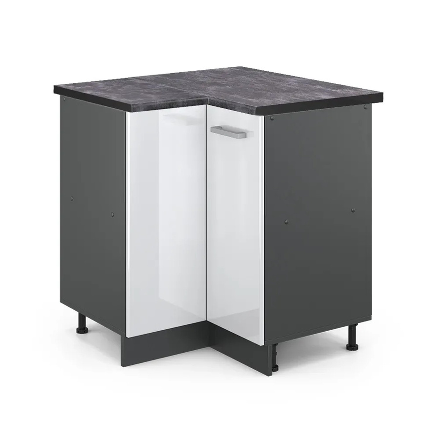 Vicco Eckunterschrank R-Line Küchenschrank in Weiß Hochglanz und Anthrazit, B/T/H: 75,6 x 60,0 x 81,6 cm - Bild 2