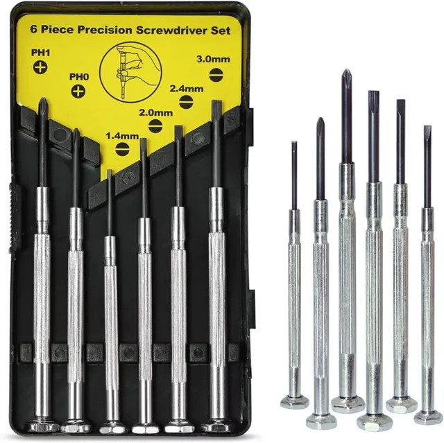 FATCOOL 6-teiliges Präzisions-Schraubendreher-Set in Silber für Uhren, Brillen und Elektronik-Reparaturen mit Flachkopf und Philips - Bild 1