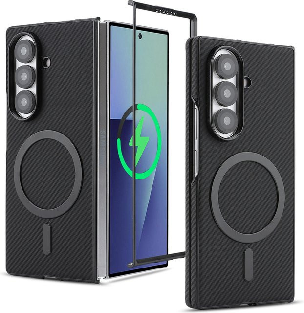 Ultradünne Business Handyhülle aus Kohlefaser-Leder für Samsung Galaxy Z Fold 7 6 5 4 3 mit MagSafe-Unterstützung in Schwarz oder Braun - Bild 1