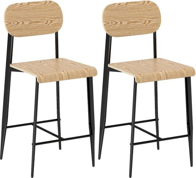 HOMCOM Barhocker 2er Set im industriellen Design aus Holz und Stahl, Farbe: Braun/Schwarz, Höhe: 103 cm - Bild 1
