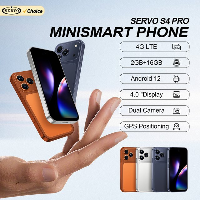 SERVO Mini-Smartphone 4G LTE mit 4,0 Zoll Display, Android 12, 2GB RAM, 16GB ROM, Dual-SIM, WLAN, Blau - Bild 1