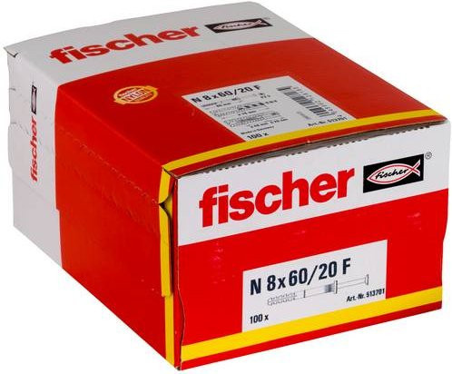 Fischer Nageldübel aus Nylon und Stahl, verzinkt, 100 Stück, Durchmesser: 8 mm, Länge: 60 mm - Bild 1