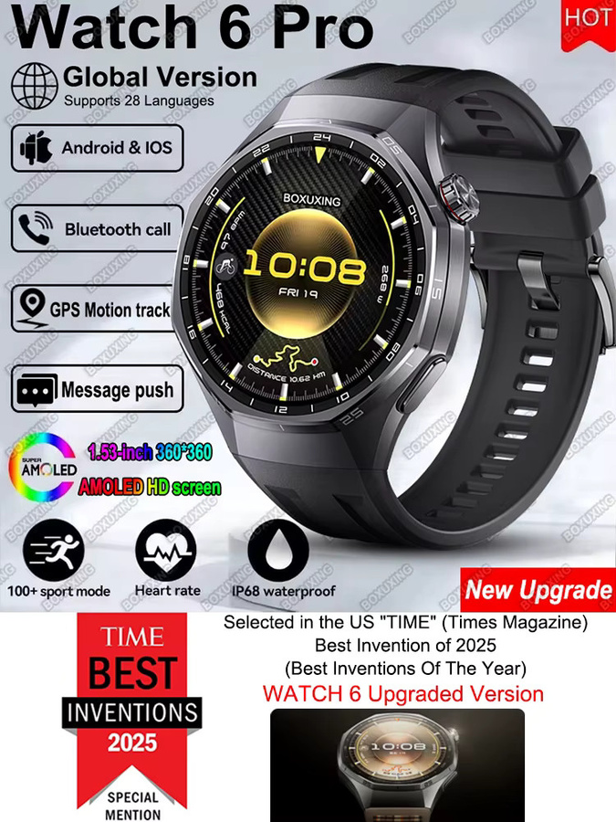 BOXUXING Watch 6 Pro Smartwatch für Herren in Silber mit AMOLED Always-On-Display, GPS-Tracker und Bluetooth-Anruffunktion, wasserdicht - Bild 5