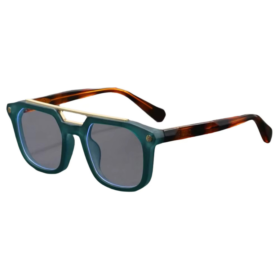 Cs Cojos Doppelbrücken-Quadratbrille, Acetat, Unisex, Gold, Green - Bild 2
