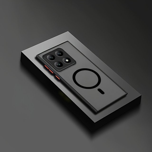 Matte magnetische Saughalterung Handyhülle für Xiaomi 15T 14T 13T 12T 11T 10T Pro Lite in Schwarz, stoßfeste Hartschale Schutzhülle - Bild 1
