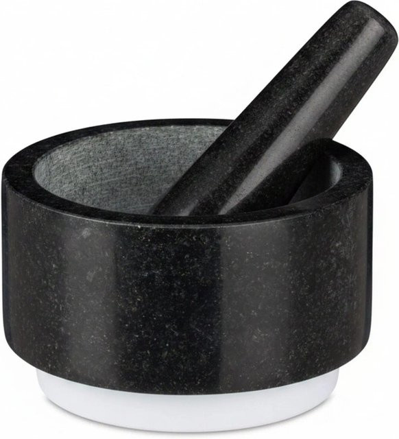 Relaxdays Mörser mit Stößel aus Granit in Schwarz und Weiß, rutschfest, B/H: 14 x 8,5 cm - Bild 1