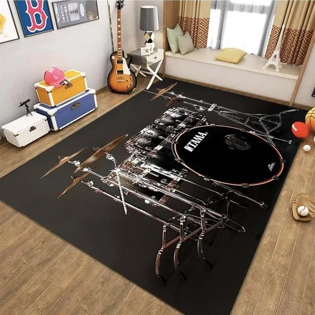Karpetti Schlagzeug-Print Teppich Schwarz, B/B: 80 x 120 cm - Bild 1
