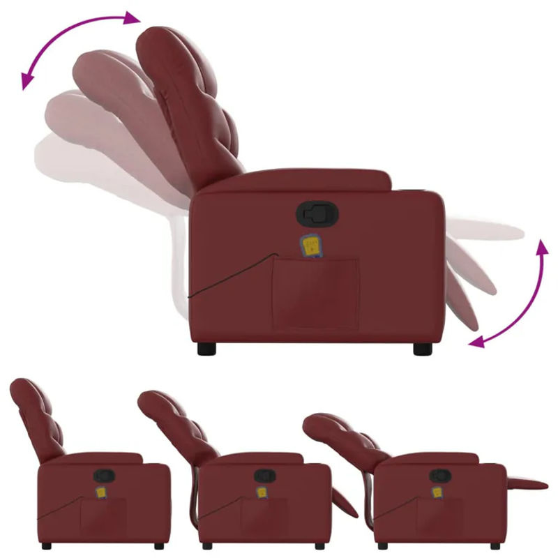Vidaxl Relaxsessel Aufstehhilfe Massagesessel aus Kunstleder in Rot - Bild 3