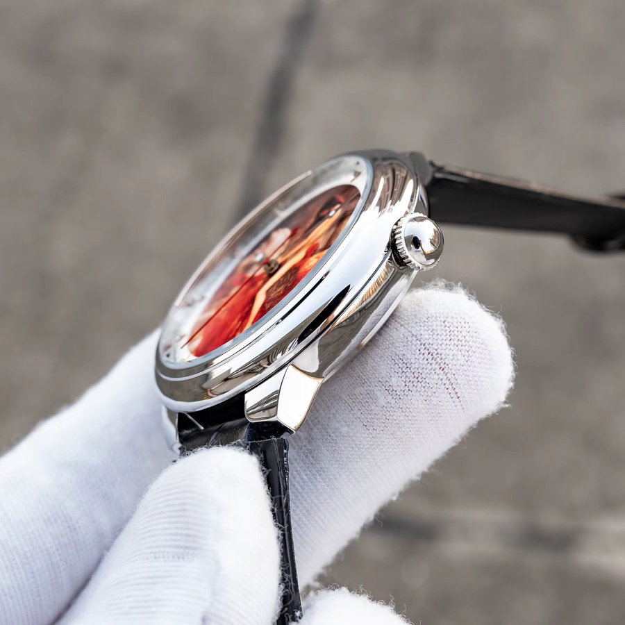 OBLVLO Armbanduhr Automatik, Edelstahl, 45 mm, Herren, schwarzes Lederarmband - Bild 3