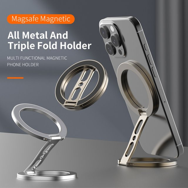 QGhappy Magnethalter für MagSafe mit 360 Grad Rotation und Metall-Fingerringständer in Silber für iPhone und Samsung - Bild 1