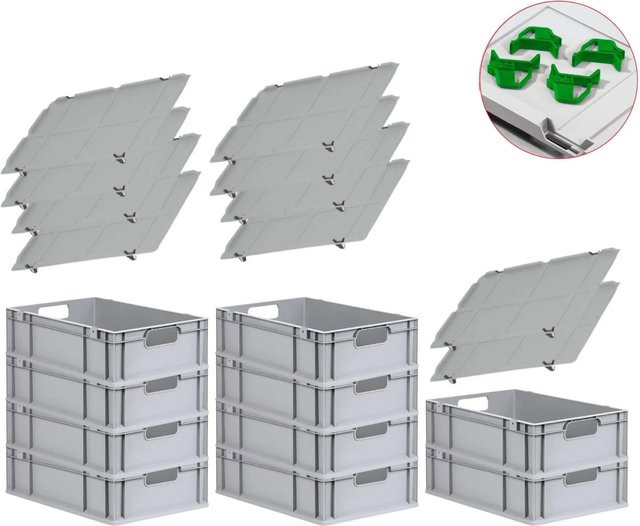 PROREGAL Spar Set mit 10x Eurobox Nextgen Economy inklusive Auflagedeckeln und 4x Schiebeschnappverschlüssen, Farbe Grün, H x B x T: 17 x 40 x 60 cm, 34 Liter - Bild 1