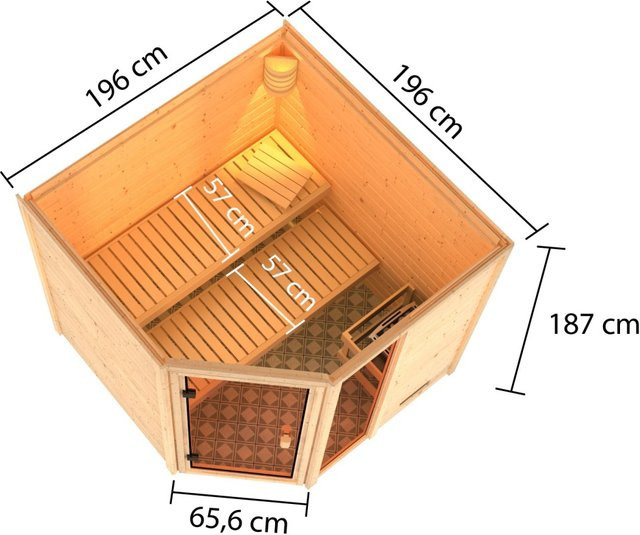 Karibu Massivholzsauna Tabea mit BioKombiofen und externem Steuergerät in Natur Braun B/T/H: 196 x 196 x 187 cm - Bild 2
