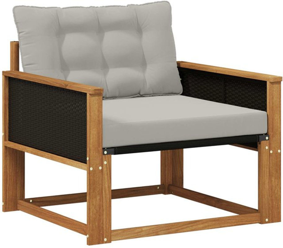 Modernes Outdoor-Sofagarnitur Loungemöbel aus massivem Akazienholz und Textilene in Natur und Grau von vidaXL - Bild 1
