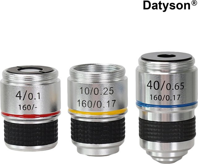 Datyson Mikroskop-Objektivsatz aus Aluminiumlegierung mit RMS-Gewinde, 4X, 10X, 40X, Silber - Bild 1