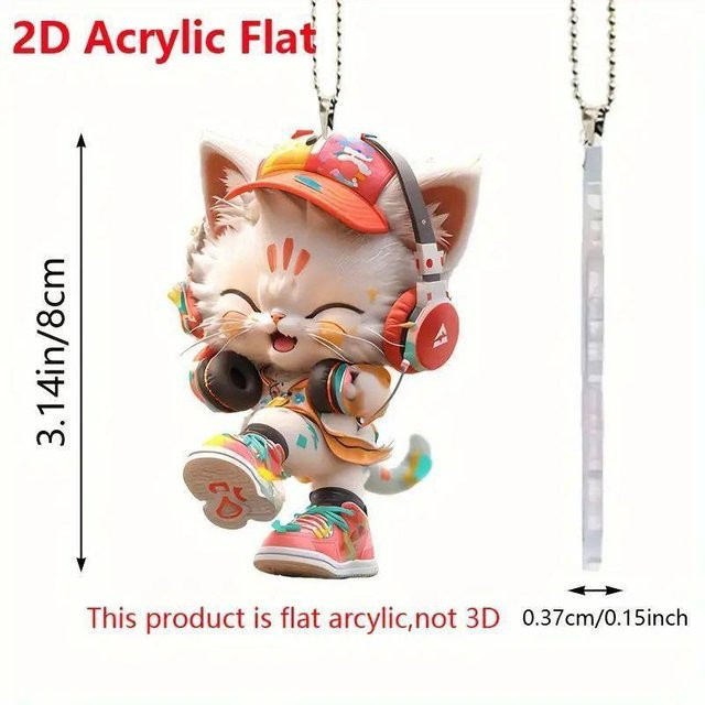 Chenxiaogang 2D-Acryl-Ornament mit Gitarre und Katze als Anhänger für Autospiegel oder Schultaschen, Mehrfarbig - Bild 1