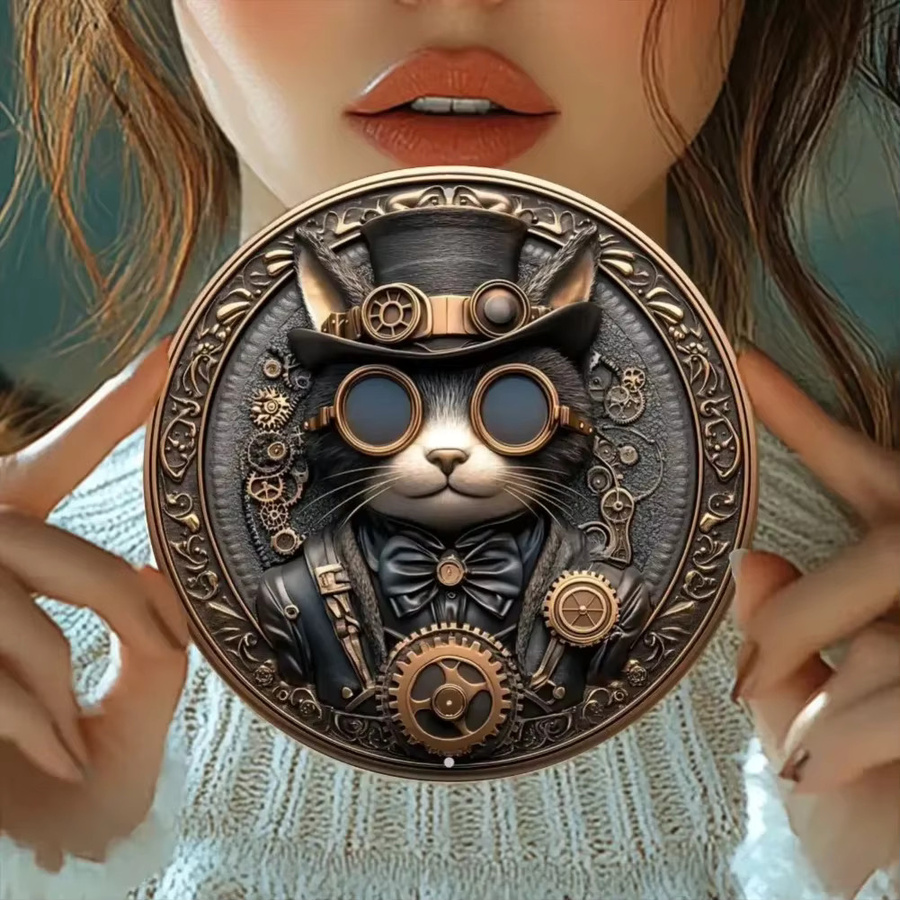 Steampunk-Katze Wandkunst aus Metall von Potdemiel, rundes Blechgemälde in Multicolour - Bild 3