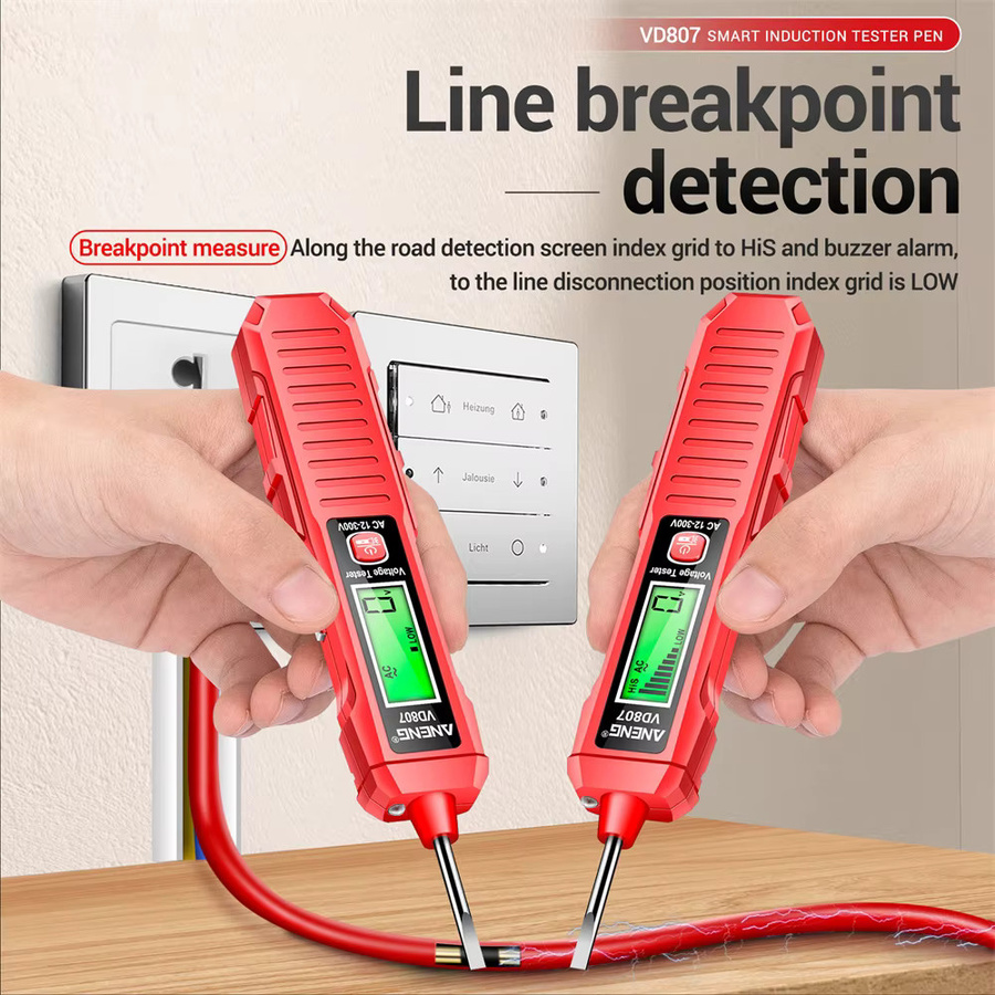 Gaqqee Intelligenter Spannungsdetektor mit digitalem Dual-Farbe-Display für AC 12-300V in Rot - Bild 6