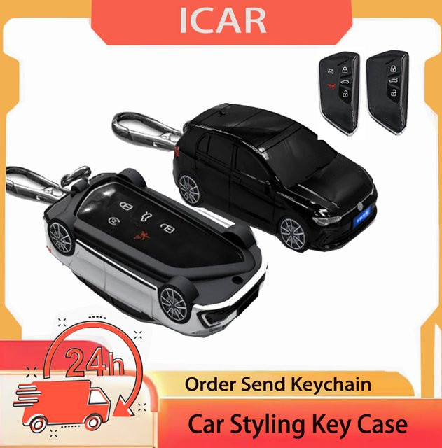 ICAR Styling Schlüsseletui für VW Golf 8 Modelle, Schlüsselhülle mit Schlüsselanhänger für GTI, GTD, R, ID3, ID4, 3 oder 5 Tasten, Farben: Schwarz oder Weiß - Bild 1