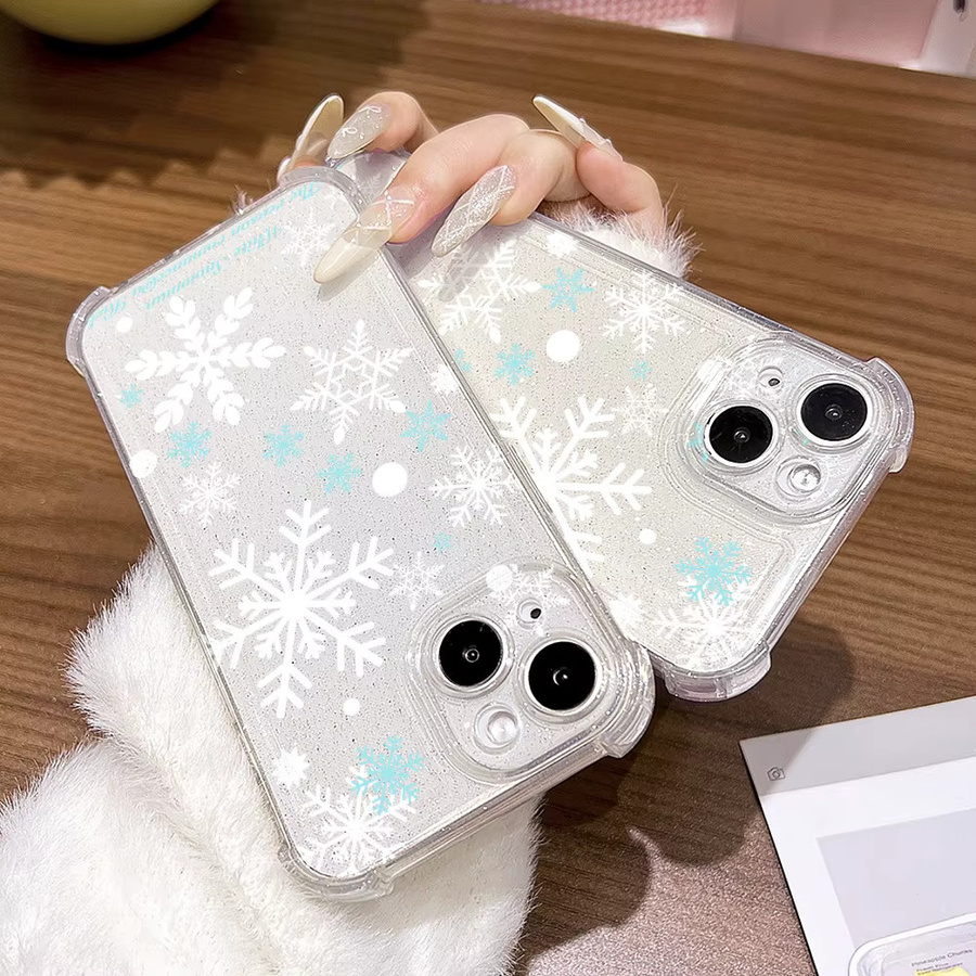 Stoßfeste Silikon Handyhülle mit glitzernden Schneeflocken für Apple iPhone 11 12 13 14 15 16 17 Pro Max, Farbe: Transparent - Bild 2