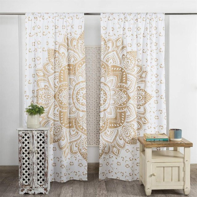Yiran Furniture Mandala Vorhänge im Hippie Stil, Blau und Silber, B: 100 cm, H: 160 cm - Bild 1