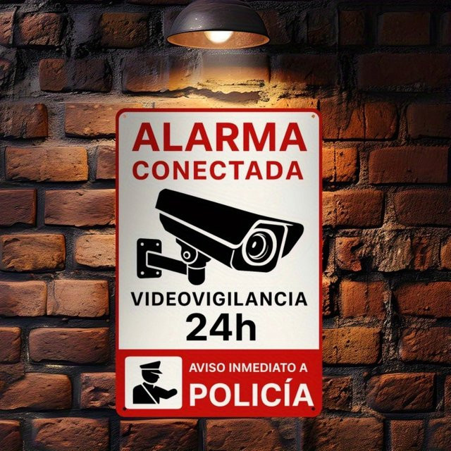 Retro Spanisches Alarmschild ALARMA CONECTADA von CIFBUY aus Eisenmetall als Wanddeko - Bild 1