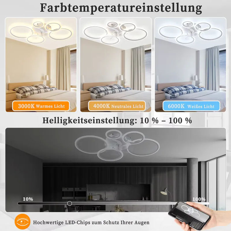 Yopyuenn LED Deckenventilator mit Beleuchtung in Weiß, 100 cm Durchmesser, 80W, modern mit Fernbedienung - Bild 3