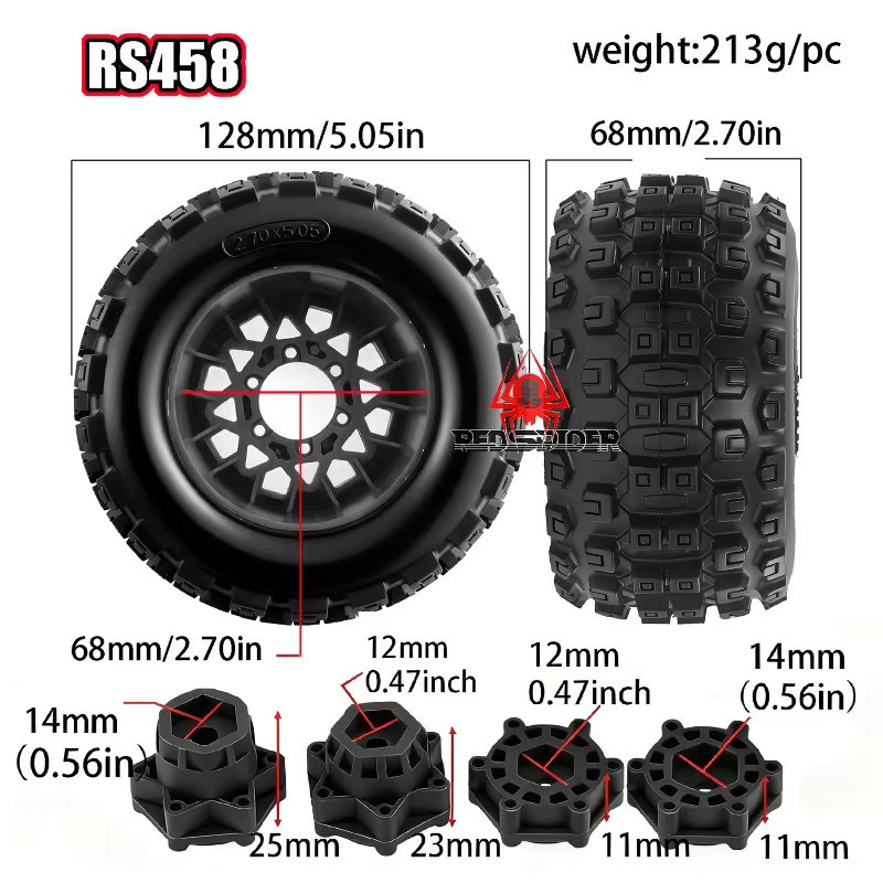 TIMEA Monster Stunt Truck Reifen, 4-teiliges Set, Rot, Schwarz - Bild 2