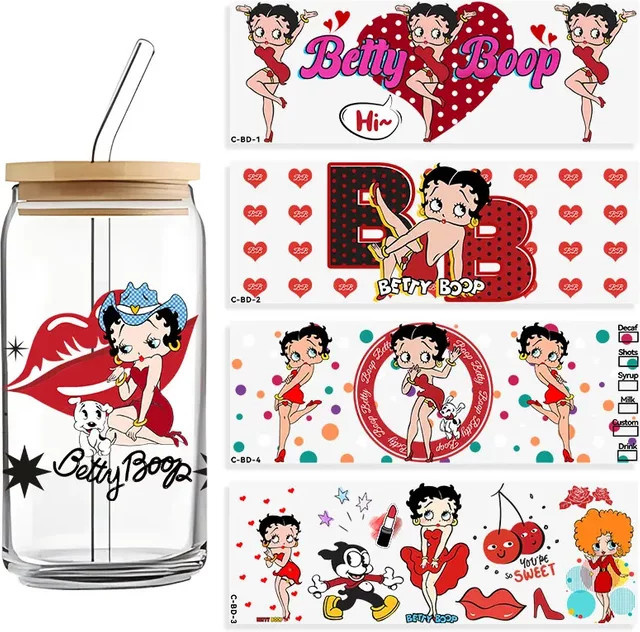 DTF-Aufkleber von 52TOYS mit Betty Boop und Bimbo Motiv, wasserfeste UV-Transfer Sticker in Multicolor und Transparent für deine DIY-Projekte - Bild 1
