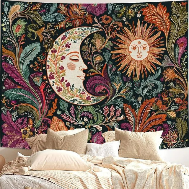 VIKAMA Bohemian Wanddekoration mit floralem Mond-Design, Mehrfarbig, Textil, Breite: 70 cm, Höhe: 70 cm - Bild 1