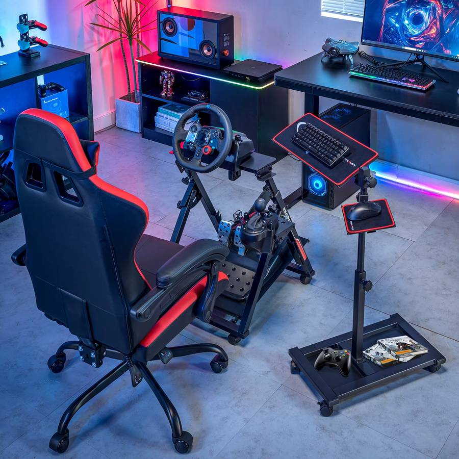 GTPLAYER Ergonomische Tastatur- und Maushalterung in Schwarz, höhenverstellbar von 58 bis 83 cm, mit Rollen, Tastaturpad und Mauspad für Home Office und Gaming - Bild 2