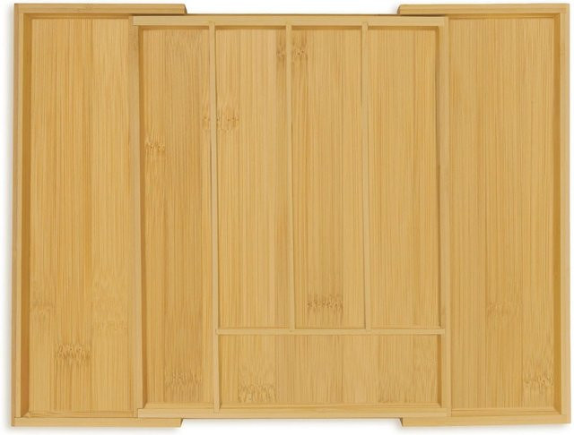 Relaxdays Besteckkasten aus Bambus und MDF in Natur und Beige, ausziehbar, B/T/H: 33 x 28,5 x 5 cm - Bild 1