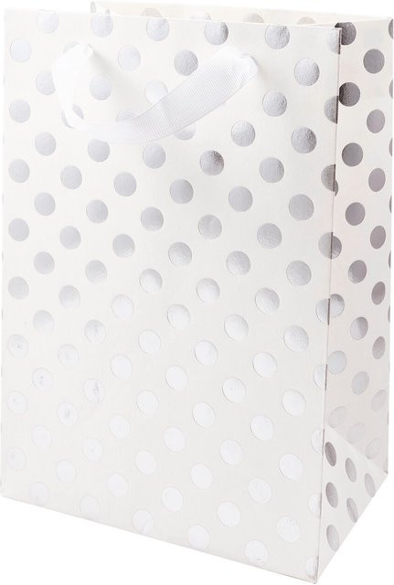 Rico Design Paper Poetry Geschenktüte mit weißen und silbernen Punkten in Weiß und Silber, B/T/H: 18 x 26 x 12 cm - Bild 1