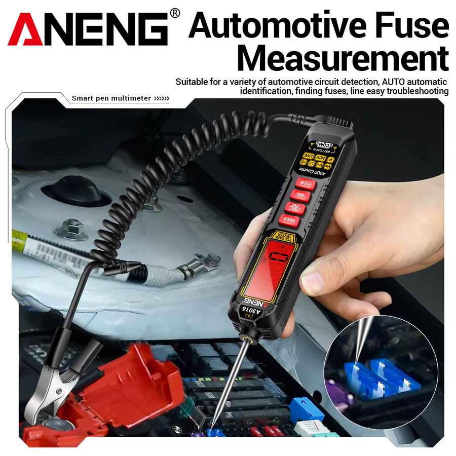 ANENG A3016 Digital-Multimeter-Stift in Schwarz mit 4000 Messungen, 600V AC/DC Spannung, NCV Stromführender Leitungstester, Phasenfolge-Detektor und Taschenlampe - Bild 2