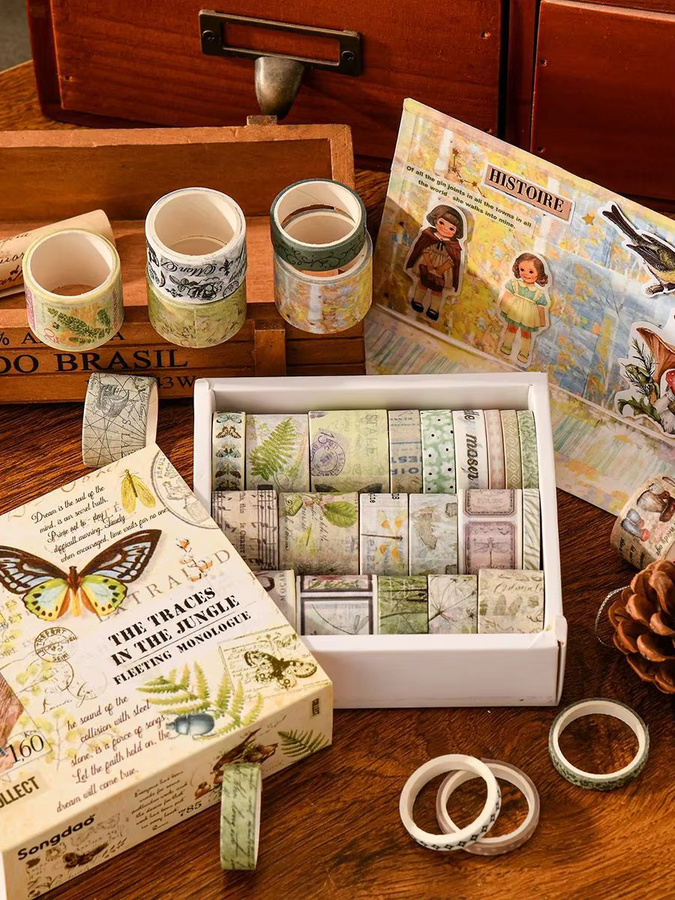 20 Rollen Vintage Washi Tape Set in Multicolour mit Tier- und Pflanzenmustern für Scrapbook und DIY-Dekoration - Bild 7