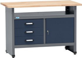 Küpper Werkbank mit 3 Schubladen und einer Tür, Dunkelblau-Hellgrau, B/T/H: 120 x 60 x 84 cm - Bild 1