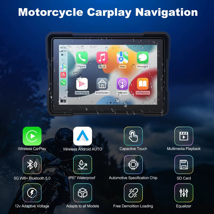 BEPOCAM Tragbarer 5-Zoll-GPS-Navigationsbildschirm für BMW mit kabellosem CarPlay und Android Auto, IPX7 wasserdicht, Moto Dual Bluetooth DVR Recorder, Schwarz - Bild 2
