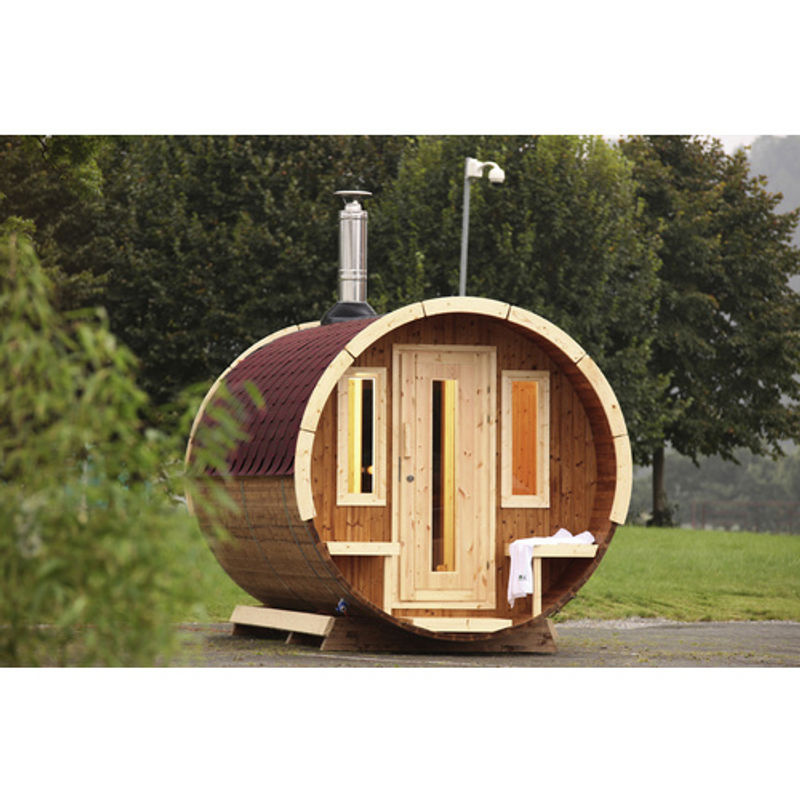 Wolff Finnhaus Fasssauna De luxe Thermo aus Fichtenholz in Beige für 6 Personen, Durchmesser: 235 cm, Höhe: 280 cm - Bild 2