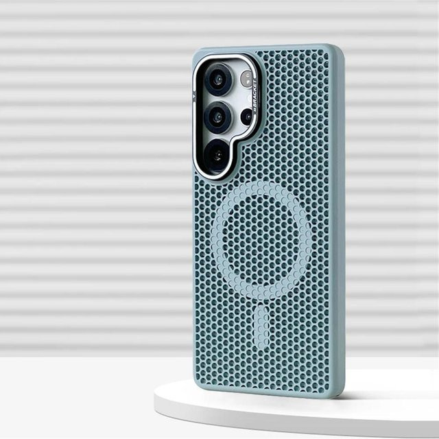 Magnetische Stoßfänger Hülle mit Wabenmuster für Samsung Galaxy S2 Ultra, S24, S23 Plus und S25 Plus in Blau mit Linsenhalter und Unterstützung für kabelloses Laden - Bild 1