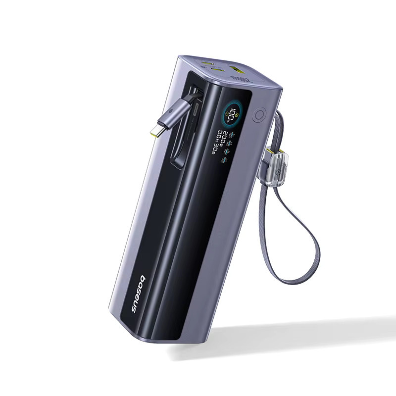 Baseus Powerbank 25000mAh mit 200W Schnellladefunktion und zwei einziehbaren USB-C-Kabeln in Grau - Bild 5